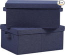 HOONEX Foldable Storage Bins with Lids, Pack of 2, Storage Boxes with 2 Carrying Handles and Heavy Cardboard, 16.5" L x 11.8" W x 7.5" H for Shoes, Clothes, Blue by TinyTreasures Baby Boutique