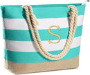 YOOLIFE Initial Canvas Waterproof Beach Tote Bag Zipper Personalized Gifts for Women Her Birthday Travel Beach Essential by TinyTreasures Baby Boutique