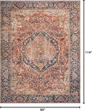 Loloi Layla Collection LAY-08 Red/Navy 7'-6" x 9'-6" .13" Thick Area Rug, Soft, Durable, Vintage Inspired, Distressed, Low Pile, Non-Shedding, Easy Clean, Printed, Living Room Rug by CozyNest Decor