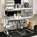 3 Tier Extra Large Stainless Steel Expandable Over The Sink Dish Drainer Drying Rack, Rust Proof Metal, Space Saving, Modern Silver Big Capacity Extendable Plate Strainers Above Kitchen Counter by CozyNest Decor