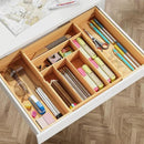BAMEOS 3" Deepth Expandable Drawer Organizer, Deep Flatware Organizer, Adjustable Silverware Organizer, Bamboo Drawer Organizer for Kitchen, Bathroom (Natural) by CozyNest Decor