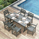7pcs Outdoor Dining Set, HDPE Patio Dining Set for 6, All-Weather Outdoor Table and Chairs with Umbrella Hole & Adjustable Pads, Modern Patio Furniture Set for Backyard, Poolside &Lawn (Grey)