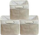 SIMPLE HOUSEWARE Large Fabric Storage Bin, 14.4" x 10" with Handles, 3-Pack, Foldable Organizer for Closet and Shelf, Beige by CozyNest Decor
