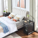 Farmhouse XXL End Table with Charging Station, Side Table with USB Ports and Outlets, Nightstand with Drawer and Glass Door Storage, Grey Bedside Tables for Living Room, Bedroom, Office by CozyNest Decor