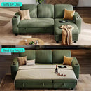 LINSY HOME Sectional Sleeper Sofa with Pull Out Couch Bed Convertible Plush Corduroy Cloud Couch with Storage Chaise & USB Charging, Comfy L Shaped Modular Couches for Living Room Apartment (Green) by CozyNest Decor