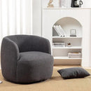 KINWELL 34" Wide Boucle Swivel Barrel Chair, No Assembly Round Upholstered Armchair Accent Chair Single Sofa Chair with Toss Pillow for Living Room and Bedroom, Dark Grey by CozyNest Decor