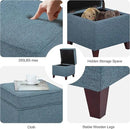 Adeco 17" Square Ottoman with Storage, Small Blue Storage Ottoman Foot Rest with Hinged Lid & Solid Wood Legs, Linen Fabric Foot Stool for Living Room & Bedroom by CozyNest Decor