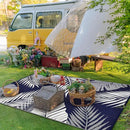 GENIMO Outdoor Rug 9' x 12' Waterproof for Patios Clearance, Reversible Outdoor Plastic Straw Camping Rug Carpet, Large Area Rugs Mats for RV, Camper, Deck, Balcony, Porch, Beach, Navy Blue&White by CozyNest Decor