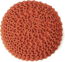 REDEARTH Round Pouf Ottoman - Hand Knitted Cable Boho Poof - Pouffe Circular Footrest for Living Room - Bedroom - Patio - 100% Cotton (19.5"x19.5"x14") - Burnt Orange by CozyNest Decor