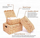 Set of 3 Scalloped Edge Wicker Basket with Lid, Rectangle Wicker Storage Basket with Built-in Handles, Multipurpose Organizer Rattan Display Boxes for Shelf, Nursery Room by CozyNest Decor