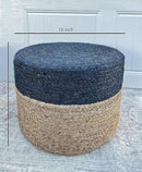 Jute Pouf Ottoman | Footrest Pouf | Hand Braided - Round Boho Pouffe - for Living Room, Bedroom, Nursery (18"x18"x12") Navy by CozyNest Decor