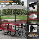 Metal Picnic Tables for Outdoors with Umbrella Hole - Coated Steel Heavy Duty Commercial Grade Table with Adjustable Seats (Red, 46 in, Square with Back, Expanded Steel) by GreenHaven Gardens