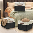 SIMPLE HOUSEWARE Large Fabric Storage Bin, 15" x 11" with Leather Like Handles, 3 Pack, Black by CozyNest Decor