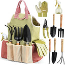 Gardening Tools Set of 10 - Complete Heavy Duty Garden Tools Set with Fashion Handbag - Durable Gardening Supplies Kit Ideal Garden Gifts for Women by GreenHaven Gardens