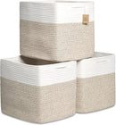 NaturalCozy 13x15x13 Kallax Storage Cubes Bins, 3 Pack | Cotton Rope Cube Storage Bin Woven Baskets for Organizing | Kallax Insert Storage Baskets for Shelves Organizer, Kids Toy, Closet Baby Nursery by TinyTreasures Baby Boutique