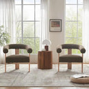 VKNOW Accent Chair Living Room Chair Set of 2, Modern Upholstered Armchair with Solid Wood Legs, Comfy Barrel Arm Chairs for Living Room Bedroom, Brown by CozyNest Decor