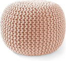 Casafield Round Pouf Ottoman, Light Pink - 20" Diameter x 14.5" High Cotton Knit Foot Stool - Boho Floor Pouffe for Living Room, Bedroom, Home Office by CozyNest Decor