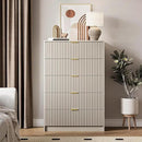 5 Drawer Dresser for Bedroom, Tall Dresser Chest of Drawers with Gold Handles, 32 Inch Wide Nightstand with for Bedroom, Living Rooms, Offices, and Entryways, Beige by CozyNest Decor