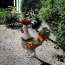 Metal Rooster Statue, Garden Outdoor Decor, Red and Gold Feathers, Weather Resistant, Metal Chicken Yard Art Sculpture, Iron Garden Animal Statue by CozyNest Decor