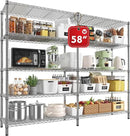 REIBII 58" W 5 Tier Heavy Duty Wire Shelving Unit with Adjustable Shelves - 1400LB Metal, Chrome - 58" W x 59" H x 13.8" D - Garage, Pantry, Kitchen by CozyNest Decor