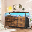TV Stand for Bedroom with LED Lights & Charging Station, 7 Drawer with Open Shelf, Media Console for Living Room & Chest of Drawers for Closet, Entryway, Hallway, 4 Hooks, Rustic Brown by CozyNest Decor