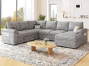 108 Inch Modular Sectional Sofa with Pull Out Bed,U Shaped 7 Seat Sectional Sleeper Sofa with Storage,Sectional Couches for Living Room,Cloud Modular Couch,Removable Sofa Cover,Light Gray by CozyNest Decor