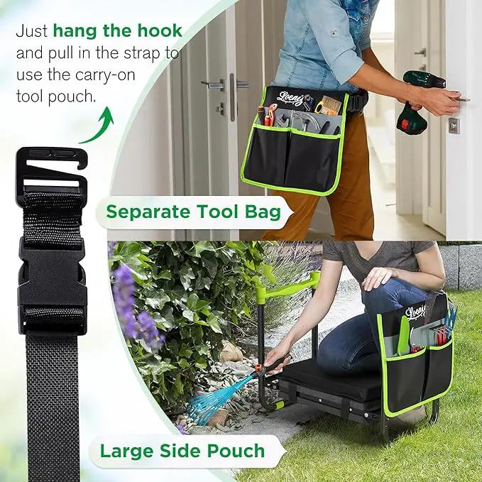 10.8” Wide Garden Kneeler and Seat, Heavy Duty Foldable Gardening Stool with Tool Belt Pouch, Included Thickened Kneeling Pad, Portable Gardening Bench Chair for Seniors & Parents, photo 7 of 8