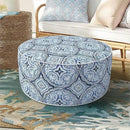 Inflatable Ottoman Stool D21 xH9 for Outdoor/Indoor Use, Water Repellent Patio Foot Rest Stool with Portable Handle,Round Pouf Ottoman Suitable for Garden,Deck and Camping - Medallion Blue by CozyNest Decor