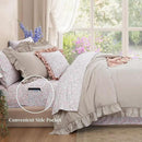 Queen Comforter Set - 7 Pieces Ruffle Beige Bedding Sets, Shabby Chic Farmhouse Bed in a Bag Queen with Ruffle Comforter, Floral Sheets, Pillowcases & Shams