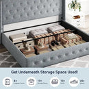 Allewie King Size Lift Up Storage Bed, Button Tufted Headboard with Wingback, Hydraulic Support, No Box Spring Needed, Grey Blue by CozyNest Decor