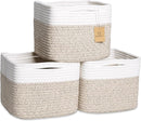 NaturalCozy Storage Cubes 9”x9”x7”Cotton Rope Woven Baskets for Organizing 3-Pack | 9 Inch Cube Storage Bin | Small Basket for Shelf Nursery, Pantry, Decorative Plant, Bathroom Closet, Toy Gift by TinyTreasures Baby Boutique