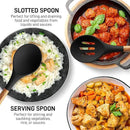 Zulay Kitchen Non-Stick Cooking Utensils Set with Authentic Acacia Wood Handles – 5-Piece Durable & Stylish Silicone Kitchen Utensils Set – Heat Resistant to 464°F – Black by CozyNest Decor