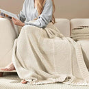 Amélie Home Chenille Knit Throw Blanket for Couch, Chevron Texture Decorative Soft Blanket for Sofa, Bed & Chair, 50"x60", Ivory by CozyNest Decor