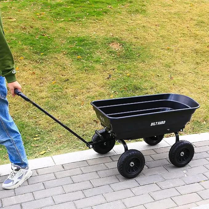 BILT HARD 4 Cu.Ft. 10" No-Flat Tires Poly Yard Dump Cart with 180° Rotating Handle, 600 lbs Capacity Heavy Duty Garden Carts and Wagons, photo 8 of 9