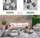GENIMO Outdoor Rug Waterproof for Patio Decor, 9' x 12' Reversible Plastic Straw Floral Camping Carpet, Large Area Rugs Mats for RV, Camper, Deck, Balcony, Porch, Beach, Picnic, Mix-Black & White by CozyNest Decor