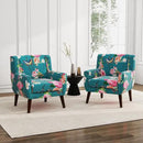 UIXE Floral Accent Chair, Modern Upholstered Armchair in Fabric for Living Room, Comfy Club Arm Chairs Single Sofa Button Tufted Bedroom Reading Seat - Pattern Blue, Set of 2 by CozyNest Decor