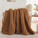 Carriediosa Chunky Knit Throw Blanket 50" X 60", 100% Hand Made Large Chenille Loop Yarn Soft Fluffy Throws for Couch Sofa Bed, Big Crochet Cozy Heavy Thick Cable Woven Blanket, Light Brown by CozyNest Decor