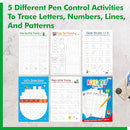 Pen Control & Tracing Activity Pad, 80 Tear-off Sheets Alphabet & Number Handwriting Practice Notepad for Kids, Letters A-Z/Numbers1-20/Patterns Tracing Workbook for Plane, Car Travel, Road Trip by TinyTreasures Baby Boutique