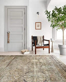 Loloi Layla Collection LAY-03 Olive/Charcoal 9'-0" x 12'-0" .13" Thick Area Rug, Soft, Durable, Vintage Inspired, Distressed, Low Pile, Non-Shedding, Easy Clean, Printed, Living Room Rug by CozyNest Decor