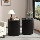 AVZEAR Small Round Side Table Fluted Night Stand Set of 2, 17.7" Mid Century Modern End Table, Circle Bedside Tables Wood Nightstands for Small Spaces, Living Room, Bedroom(Black) by CozyNest Decor