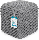 BIRDROCK HOME Buds Pouf Foot Stool Ottoman - Knit Bean Bag Floor Chair - Cotton Braided Cord - Great for The Living Room, Bedroom and Kids Room - Small Furniture (Grey - Buds) by CozyNest Decor