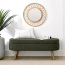 Oval Storage Bench 43.5" Linen Fabric Upholstered Entryway Bench with Solid Wood Legs Ottoman Bench Indoor Bench for Living Room/Bedroom/End of Bed/Entryway (Dark Green)