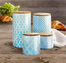 American Atelier Arabesque Canister Set, Ceramic, Blue, 4 Piece by CozyNest Decor