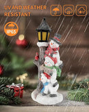 iStatue Lighted Stacked Snowman Tabletop Decor Figurine with Lamppost Lantern - 11.2'' Resin Cardinal Christmas Decorations Indoor - Unique Xmas Gift Idea (Joy Trio) by CozyNest Decor