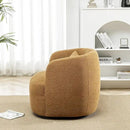 KINWELL 34" Wide Boucle Swivel Barrel Chair, No Assembly Round Upholstered Armchair Accent Chair Single Sofa Chair with Toss Pillow for Living Room and Bedroom, Brown by CozyNest Decor