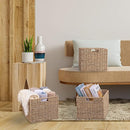 12x12x10in Seagrass Storage Baskets Set of 4, Large Wicker Storage Basket, Decorative Seagrass Shelf Basket, Pantry Baskets Organization,Folding Storage Cube Bins by TinyTreasures Baby Boutique