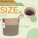 Jute Rope Basket - 12"x12" Woven Plant Pot Cover, Boho Indoor/Outdoor Multifunctional Storage