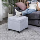 Adeco 17.5" Square Fabric Ottoman with Storage, Upholstered Cotton Linen Foot Rest, Flip Top Footstool, Small Cube Coffee Table Extra Seat for Living Room, Bedroom, Ice Blue with Rolling Legs by CozyNest Decor