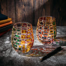 Italian Multicolor Renaissance Stained Glass Rainbow Stemless Wine Glasses Set Of 2 By The Wine Sava by The Wine Savant