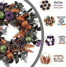 22 Inch Halloween Wreath for Front Door, Spooky Black & Purple Glitter Rose Wreath with Bats & Ornaments, Outdoor Halloween Decorations by CozyNest Decor